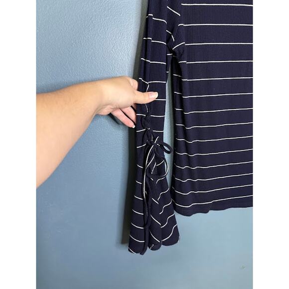 Lunik Long Sleeve Women's Medium Flared Disco Y2K Striped Tie up Nautical - Picture 3 of 8